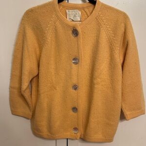 Vintage cashmere Women's Mustard Cardigan Sweater with abalone buttons